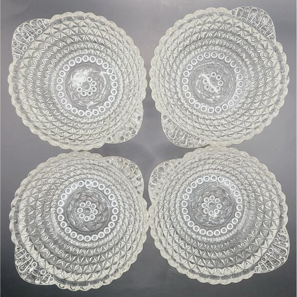 Vintage Clear Glass Dessert Bowls Cut Diamond Hobnail Pattern Set Of 4 - Picture 2 of 7